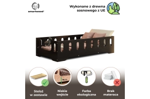 Łóżko pojedyncze dla dzieci z barierką i stelażem TILA 2 Montessori Drewniane