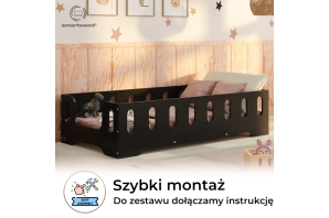 Łóżko pojedyncze dla dzieci z barierką i stelażem TILA 2 Montessori Drewniane