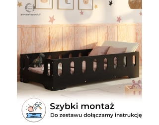 Łóżko pojedyncze dla dzieci z barierką i stelażem TILA 2 Montessori Drewniane