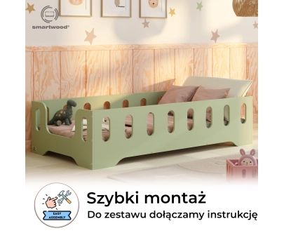 Łóżko pojedyncze dla dzieci z barierką i stelażem TILA 2 Montessori Drewniane