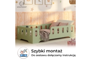 Łóżko pojedyncze dla dzieci z barierką i stelażem TILA 2 Montessori Drewniane