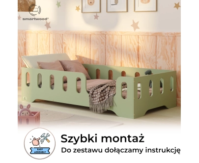Łóżko pojedyncze dla dzieci z barierką i stelażem TILA 2 Montessori Drewniane