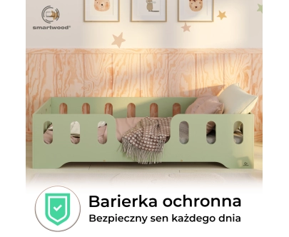 Łóżko pojedyncze dla dzieci z barierką i stelażem TILA 2 Montessori Drewniane