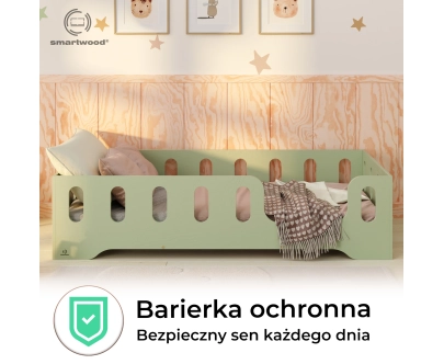 Łóżko pojedyncze dla dzieci z barierką i stelażem TILA 2 Montessori Drewniane