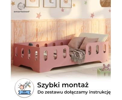 Łóżko pojedyncze dla dzieci z barierką i stelażem TILA 2 Montessori Drewniane