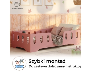 Łóżko pojedyncze dla dzieci z barierką i stelażem TILA 2 Montessori Drewniane