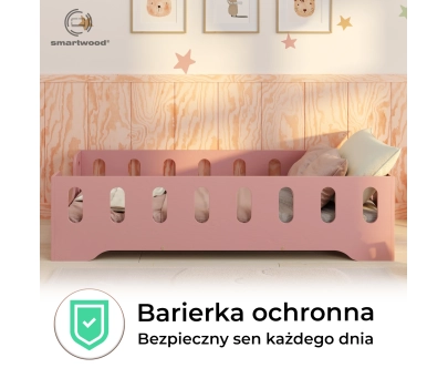 Łóżko pojedyncze dla dzieci z barierką i stelażem TILA 2 Montessori Drewniane