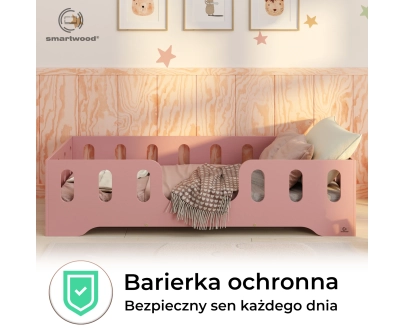 Łóżko pojedyncze dla dzieci z barierką i stelażem TILA 2 Montessori Drewniane