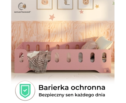 Łóżko pojedyncze dla dzieci z barierką i stelażem TILA 2 Montessori Drewniane