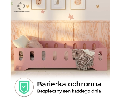Łóżko pojedyncze dla dzieci z barierką i stelażem TILA 2 Montessori Drewniane