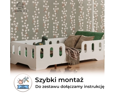 Łóżko pojedyncze dla dzieci z barierką i stelażem TILA 2 Montessori Drewniane