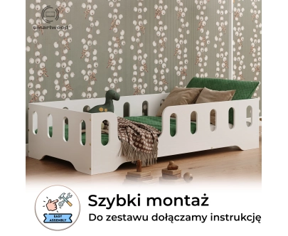 Łóżko pojedyncze dla dzieci z barierką i stelażem TILA 2 Montessori Drewniane