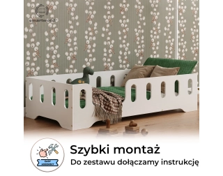 Łóżko pojedyncze dla dzieci z barierką i stelażem TILA 2 Montessori Drewniane