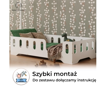 Łóżko pojedyncze dla dzieci z barierką i stelażem TILA 2 Montessori Drewniane