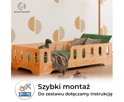 Łóżko pojedyncze dla dzieci z barierką i stelażem TILA 2 Montessori Drewniane