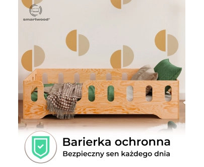 Łóżko pojedyncze dla dzieci z barierką i stelażem TILA 2 Montessori Drewniane