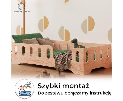 Łóżko pojedyncze dla dzieci z barierką i stelażem TILA 2 Montessori Drewniane