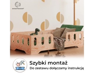 Łóżko pojedyncze dla dzieci z barierką i stelażem TILA 2 Montessori Drewniane