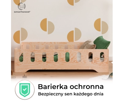 Łóżko pojedyncze dla dzieci z barierką i stelażem TILA 2 Montessori Drewniane