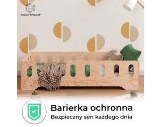 Łóżko pojedyncze dla dzieci z barierką i stelażem TILA 2 Montessori Drewniane
