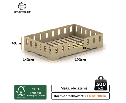 Łóżko pojedyncze dla dzieci z barierką i stelażem TILA 2 Montessori Drewniane