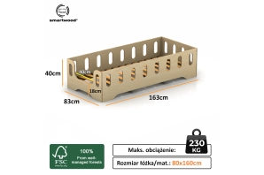 Łóżko pojedyncze dla dzieci z barierką i stelażem TILA 2 Montessori Drewniane