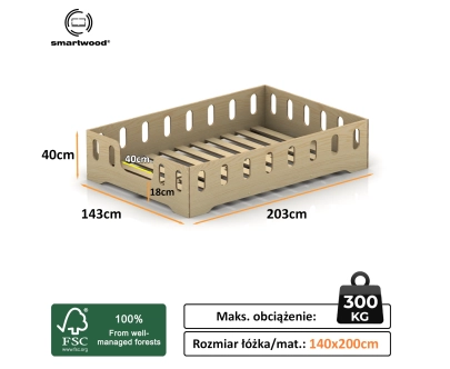 Łóżko pojedyncze dla dzieci z barierką i stelażem TILA 2 Montessori Drewniane