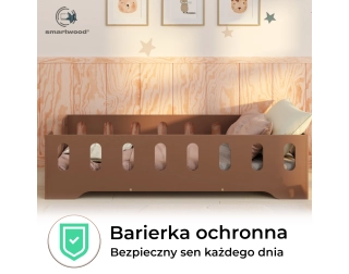 Łóżko pojedyncze dla dzieci z barierką i stelażem TILA 2 Montessori Drewniane