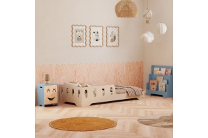 Łóżko pojedyncze dla dzieci z barierką i stelażem TILA 6 Montessori Drewniane