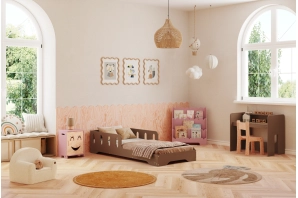 Łóżko pojedyncze dla dzieci z barierką i stelażem TILA 6 Montessori Drewniane
