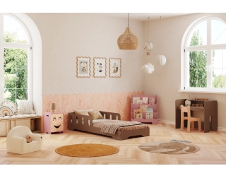 Łóżko pojedyncze dla dzieci z barierką i stelażem TILA 6 Montessori Drewniane