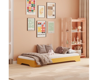 Łóżko pojedyncze dla dzieci podłogowe ze stelażem TILA 7 Montessori Drewniane