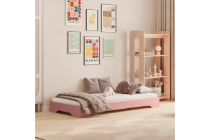 Łóżko pojedyncze dla dzieci podłogowe ze stelażem TILA 7 Montessori Drewniane
