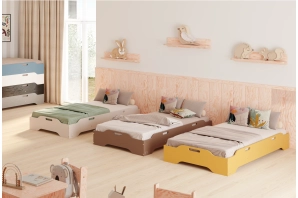 Łóżko pojedyncze dla dzieci podłogowe ze stelażem TILA 8 Montessori Drewniane