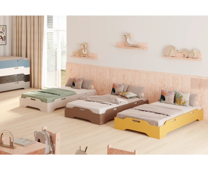 Łóżko pojedyncze dla dzieci podłogowe ze stelażem TILA 8 Montessori Drewniane