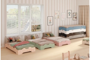 Łóżko pojedyncze dla dzieci podłogowe ze stelażem TILA 8 Montessori Drewniane