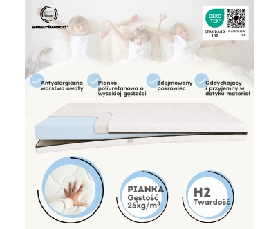 Materac piankowy dla dziecka 9 cm Średnia twardość (H2) - do Szuflady