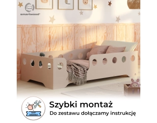 Łóżko pojedyncze dla dzieci z barierką i stelażem TILA 4 Montessori Drewniane