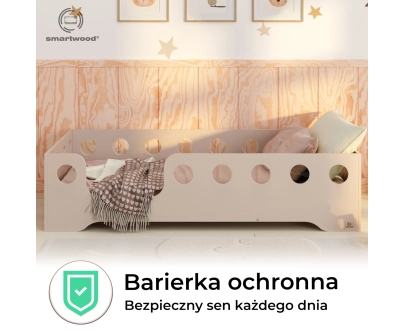 Łóżko pojedyncze dla dzieci z barierką i stelażem TILA 4 Montessori Drewniane