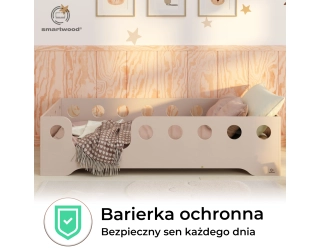 Łóżko pojedyncze dla dzieci z barierką i stelażem TILA 4 Montessori Drewniane
