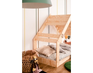 Łóżko domek dla dziecka z niską konstrukcją i stelażem MOON G Montessori Drewniane