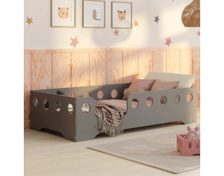 Łóżko pojedyncze dla dzieci z barierką i stelażem TILA 4 Montessori Drewniane