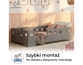 Łóżko pojedyncze dla dzieci z barierką i stelażem TILA 4 Montessori Drewniane