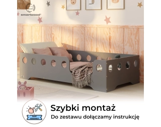 Łóżko pojedyncze dla dzieci z barierką i stelażem TILA 4 Montessori Drewniane