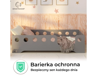 Łóżko pojedyncze dla dzieci z barierką i stelażem TILA 4 Montessori Drewniane