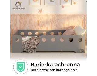 Łóżko pojedyncze dla dzieci z barierką i stelażem TILA 4 Montessori Drewniane