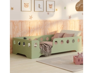 Łóżko pojedyncze dla dzieci z barierką i stelażem TILA 4 Montessori Drewniane