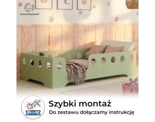 Łóżko pojedyncze dla dzieci z barierką i stelażem TILA 4 Montessori Drewniane