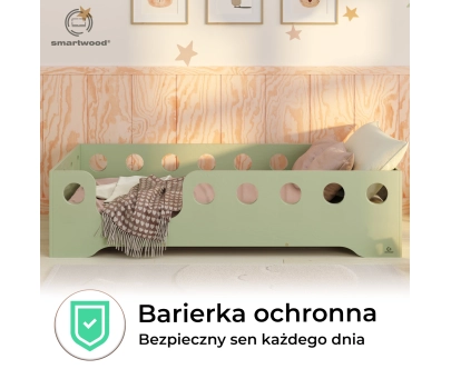 Łóżko pojedyncze dla dzieci z barierką i stelażem TILA 4 Montessori Drewniane