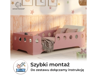 Łóżko pojedyncze dla dzieci z barierką i stelażem TILA 4 Montessori Drewniane